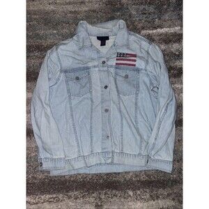 Denim And Co Jean Jacket USA Flag Large Cotton Made In India Preowned Great